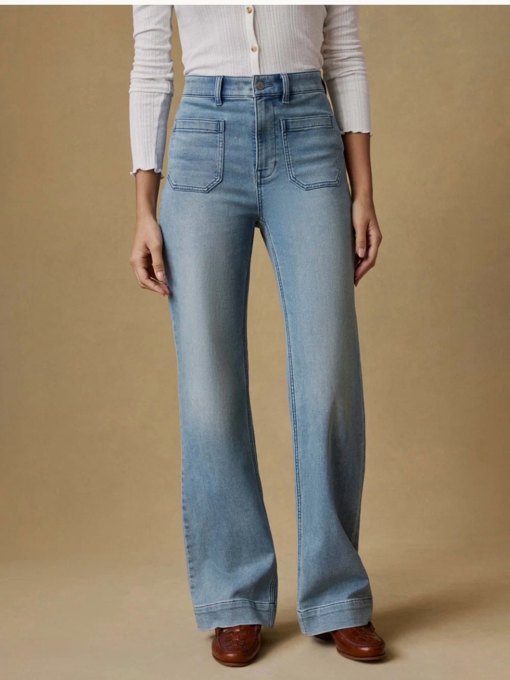 Faherty Stretch Terry Patch Pocket Light Wash Wide-Leg Jeans